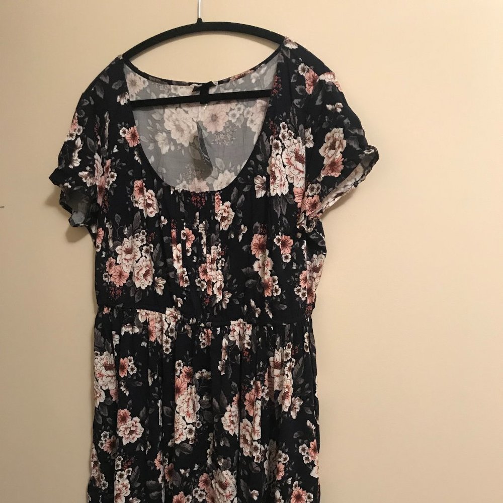 Floral-Print Fit & Flare Short Sleeve Dress